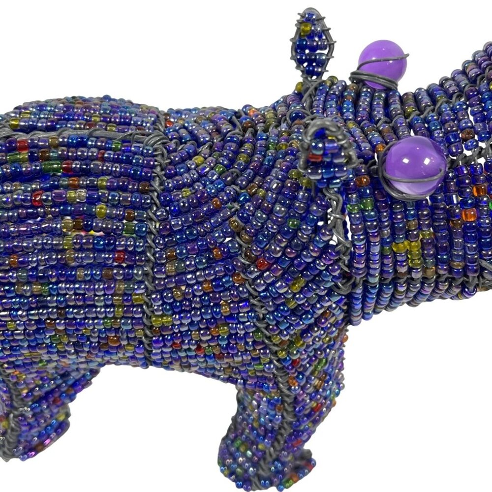 Handmade Hippopotamus Blue Red Glass Bead House Hippo South Africa Artisan VTG - Picture 4 of 12